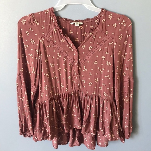 American Eagle mauve oversized layered asymmetric long sleeves top - Picture 5 of 14